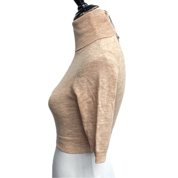 Zara Wool Blend Short Sleeve Turtleneck Crop Top Tan Size Small - Picture 4 of 12